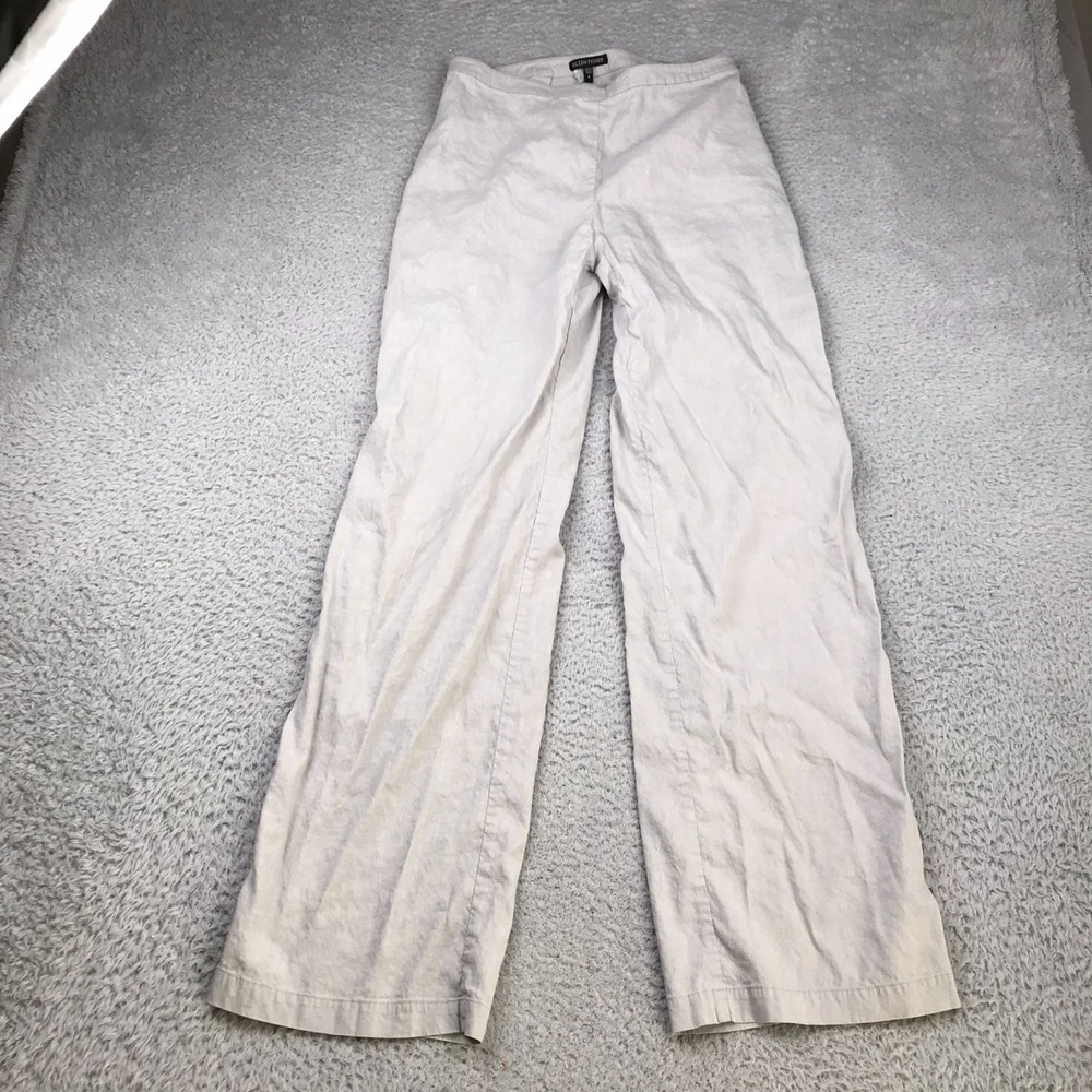 Eileen Fisher‎ Pants Womens 8 (28x31) Light Gray Linen Blend Side Zip Bootcut